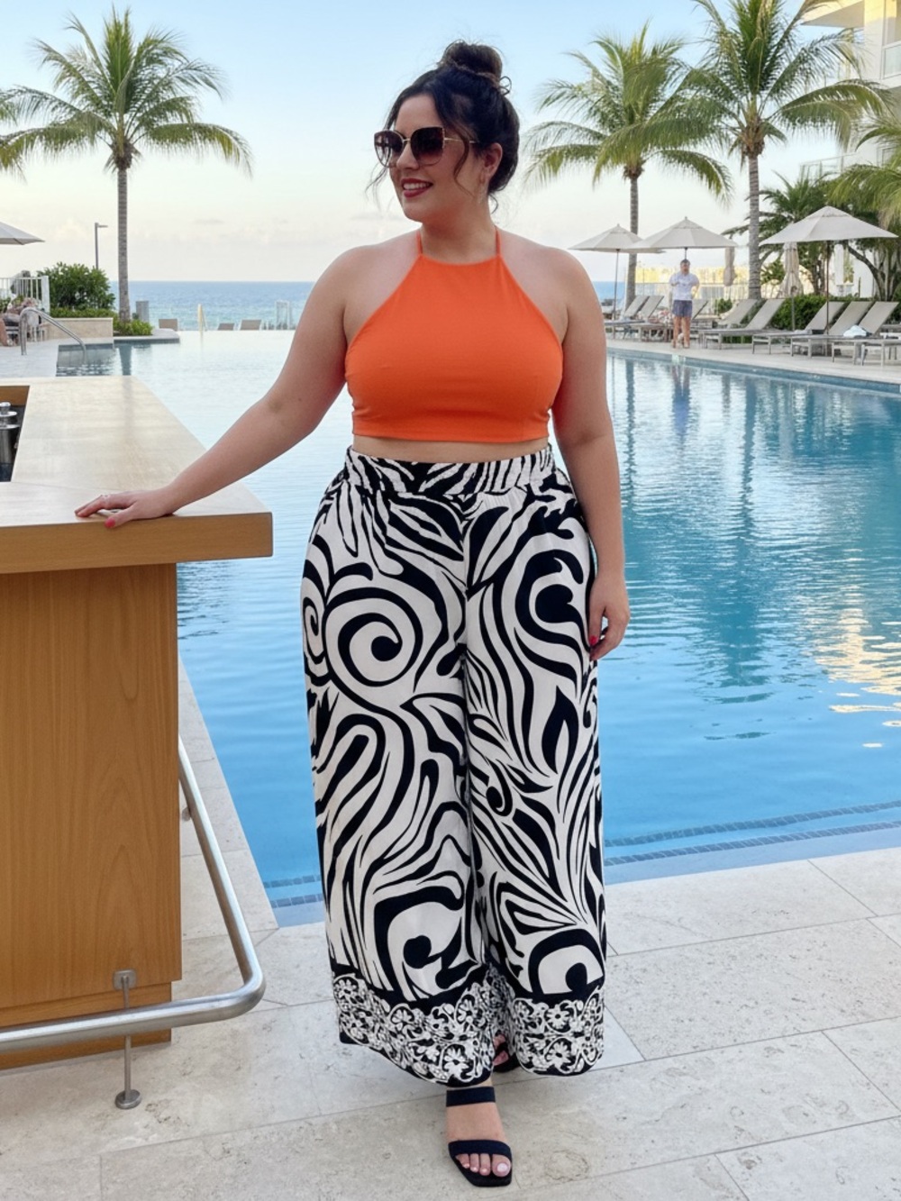 NWT STYLEWE Black and White Cottagecore Flowy Wide Leg Vacation Lounge Pants 2XL